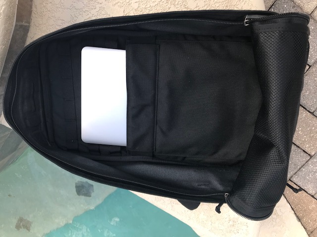 GORUCK GR1 showing elastic pocket fits a 13" macbook pro laptop
